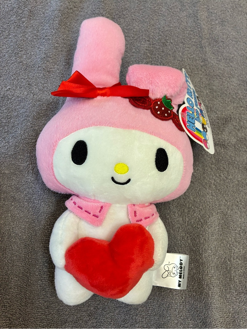 Hello Kitty My Melody Pink & White Plush with Red Heart